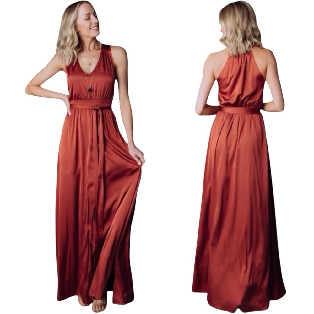 Baltic Born Rust Red Satin Maxi Dress